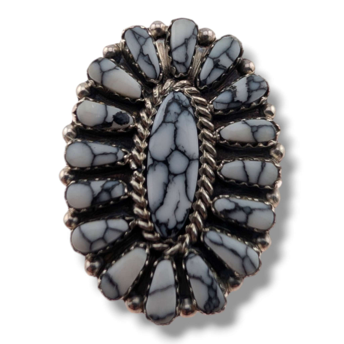 Navajo Turquoise and White Buffalo Cluster Oval Earrings