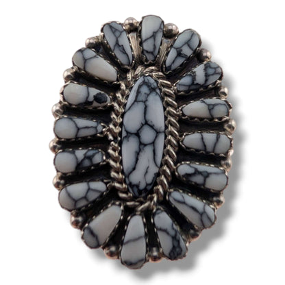 Navajo Turquoise and White Buffalo Cluster Oval Earrings