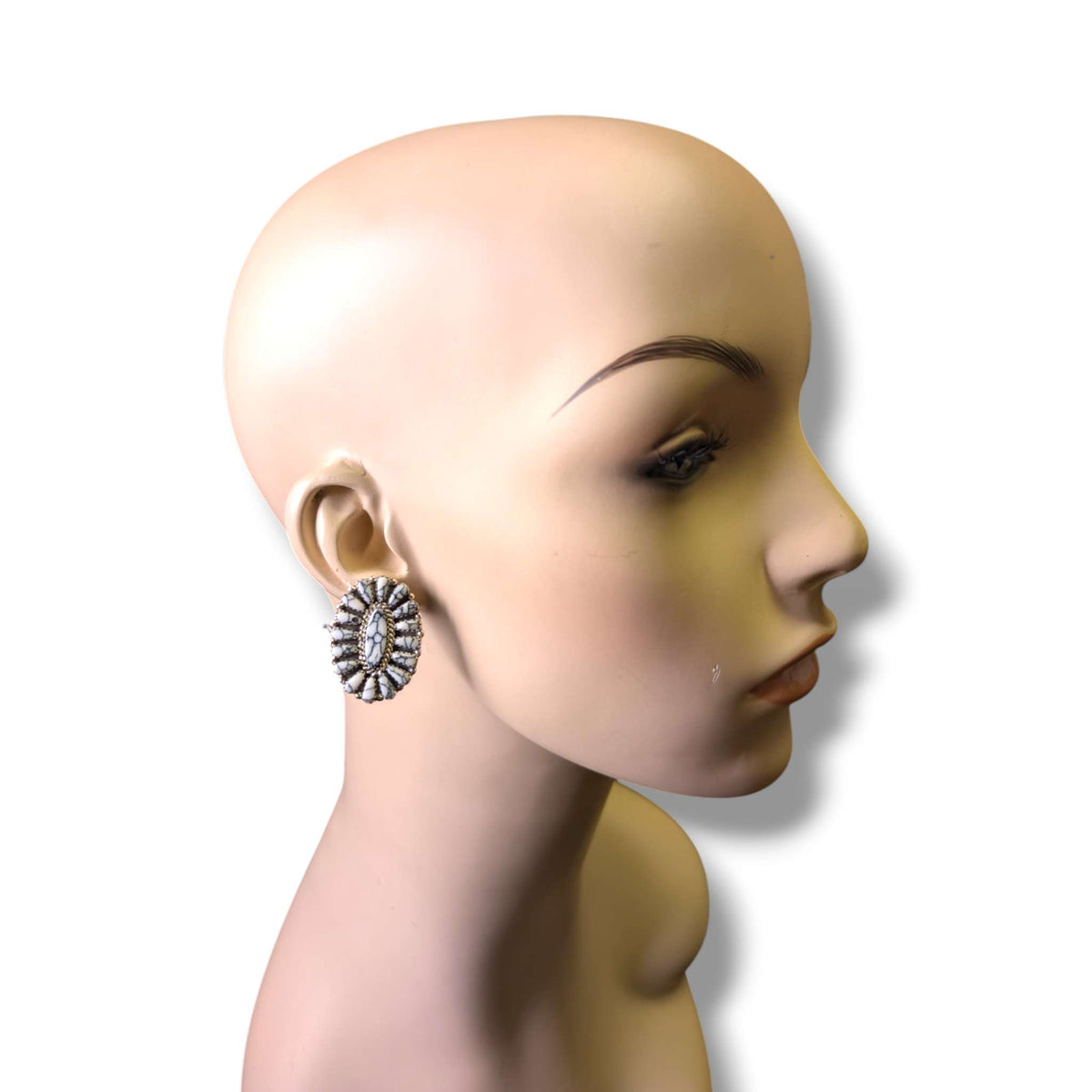 Navajo Turquoise and White Buffalo Cluster Oval Earrings