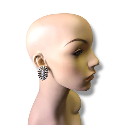 Navajo Turquoise and White Buffalo Cluster Oval Earrings
