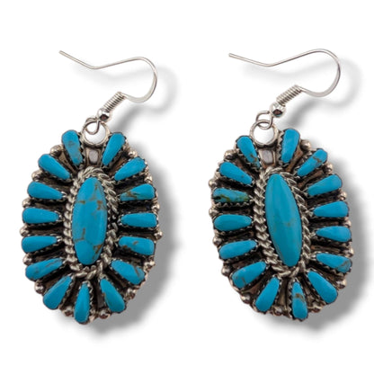 Navajo Turquoise Cluster Sterling Silver Earrings by Davina Benally