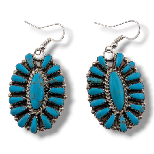 Navajo Turquoise Cluster Sterling Silver Earrings by Davina Benally