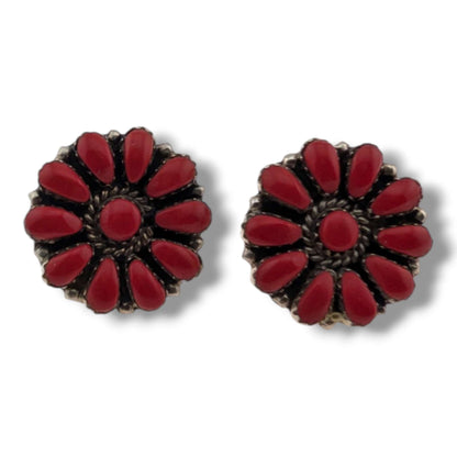 Navajo Red Coral Cluster Post Earrings by Lena Watts