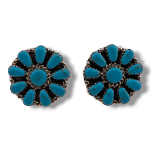 Navajo Turquoise Cluster Round Post Earrings by Jerome Begay