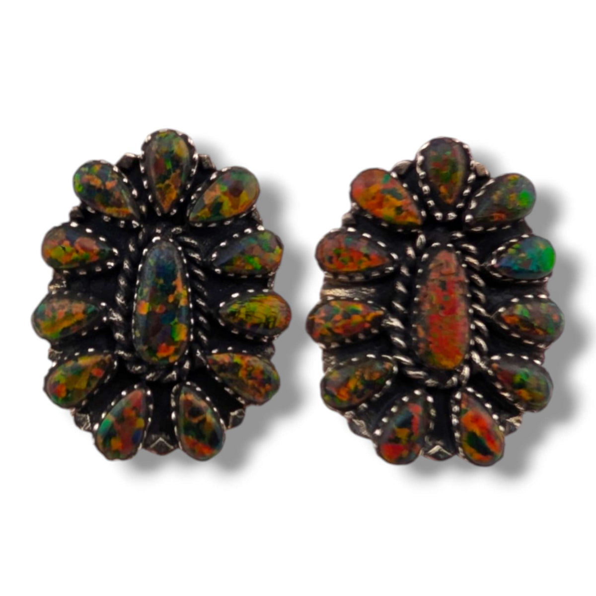 Sterling Silver Fire Opal Cluster Earrings