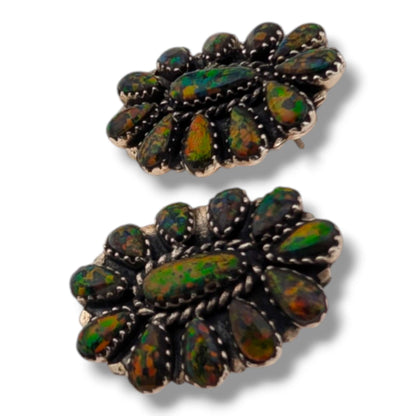 Sterling Silver Fire Opal Cluster Earrings