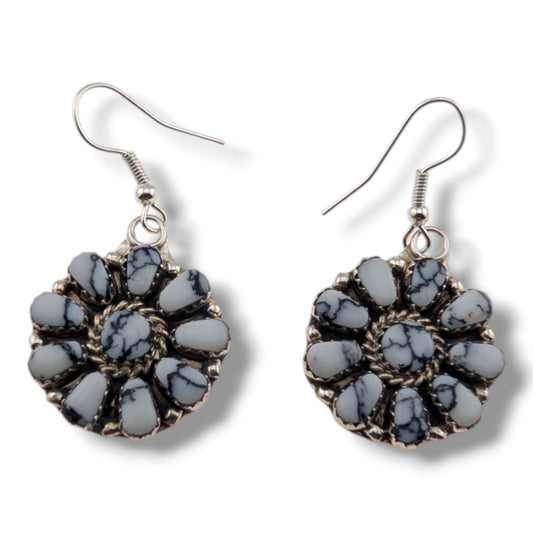 Navajo White Buffalo Cluster Sterling Silver Earrings by Jerome Begay