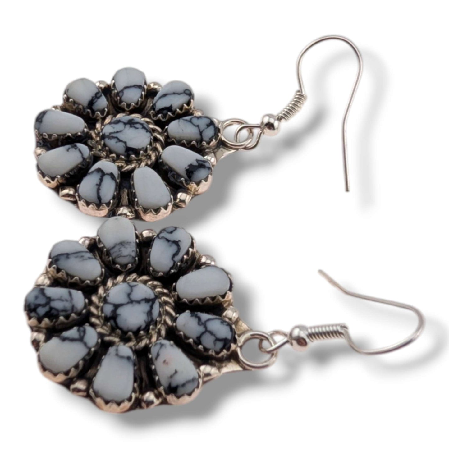 Navajo White Buffalo Cluster Sterling Silver Earrings by Jerome Begay