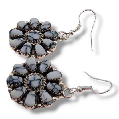 Navajo White Buffalo Cluster Sterling Silver Earrings by Jerome Begay