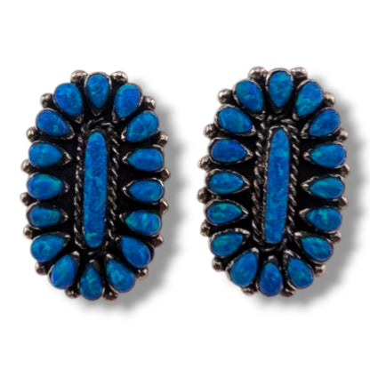 Sterling Silver Blue Opal Cluster Earring and Pendant Set