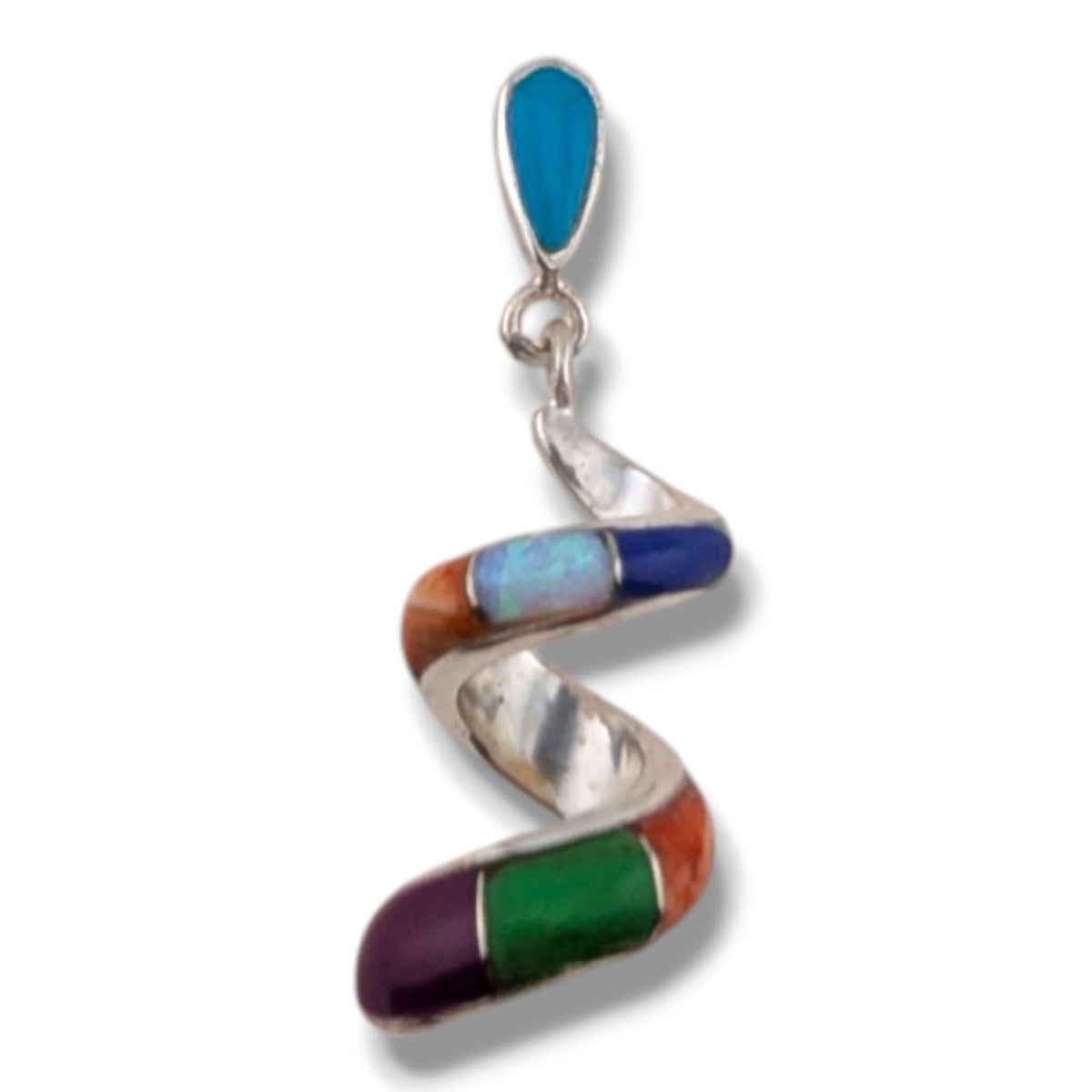 Sterling Silver Inlay Scroll Earrings with Opal Accents