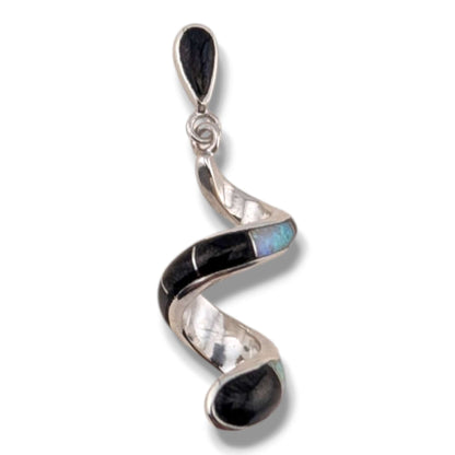 Sterling Silver Inlay Scroll Earrings with Opal Accents