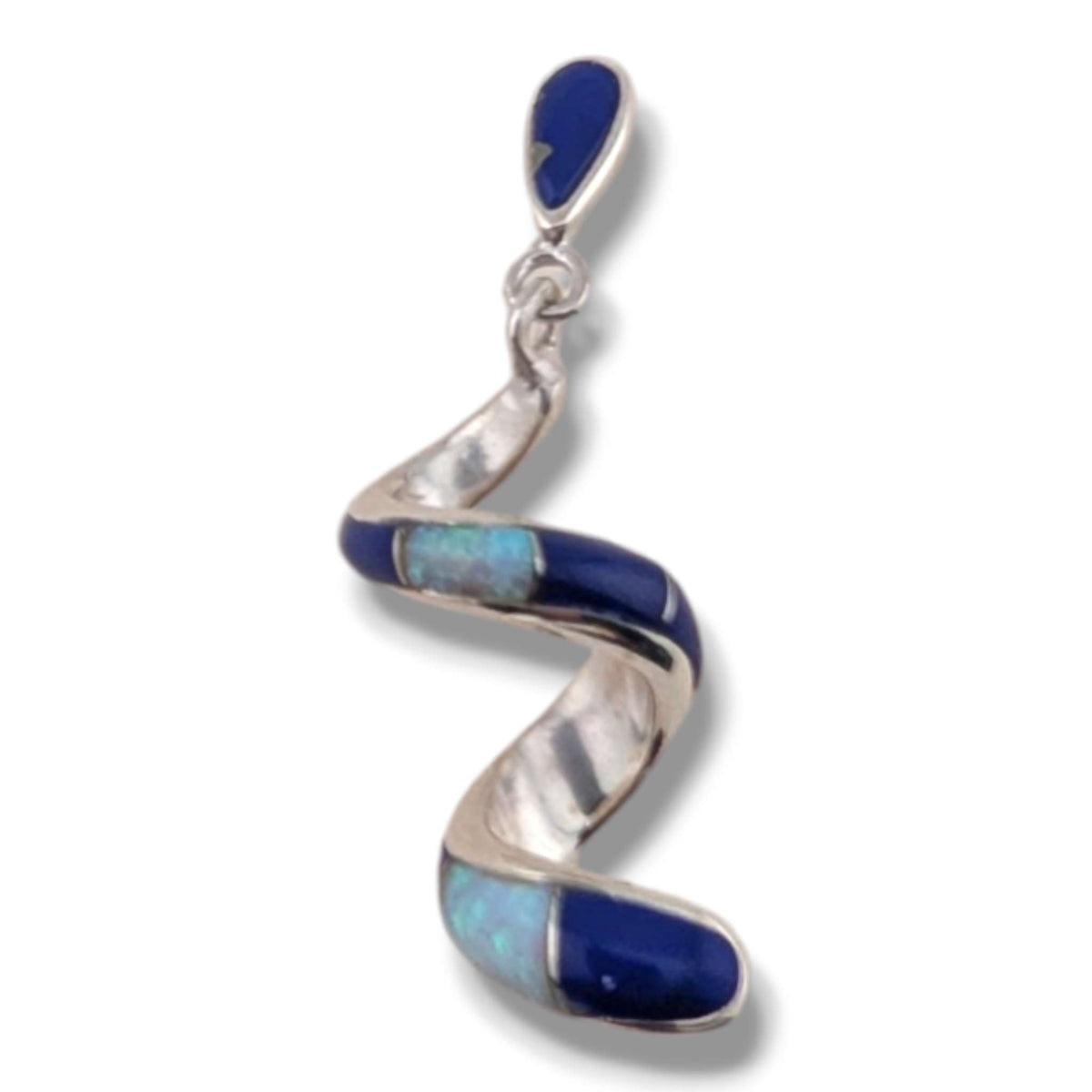 Sterling Silver Inlay Scroll Earrings with Opal Accents