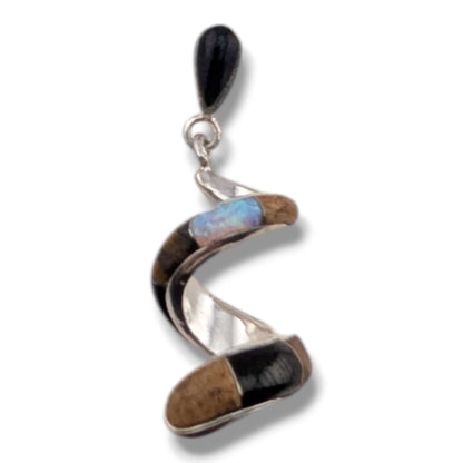 Sterling Silver Inlay Scroll Earrings with Opal Accents