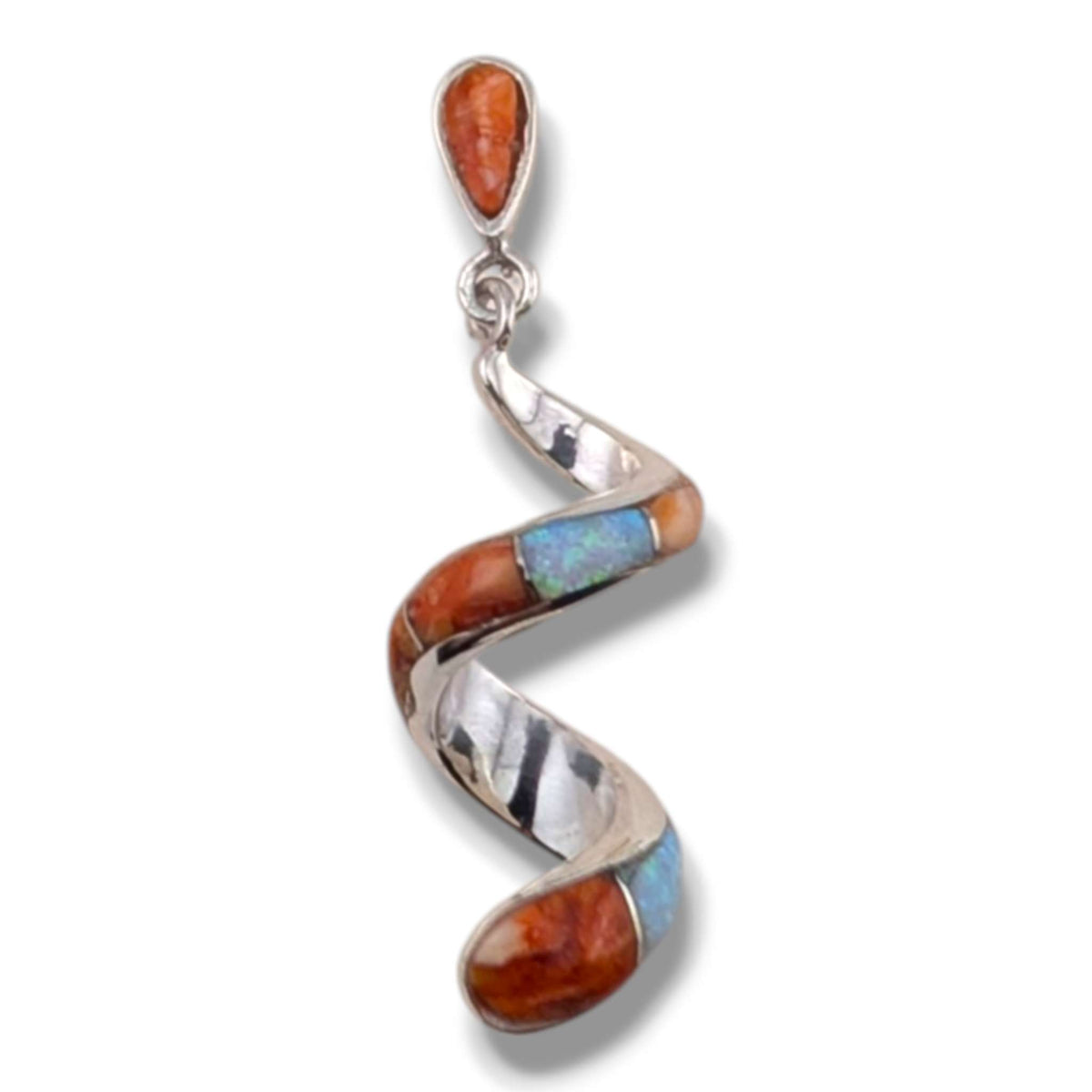 Sterling Silver Inlay Scroll Earrings with Opal Accents