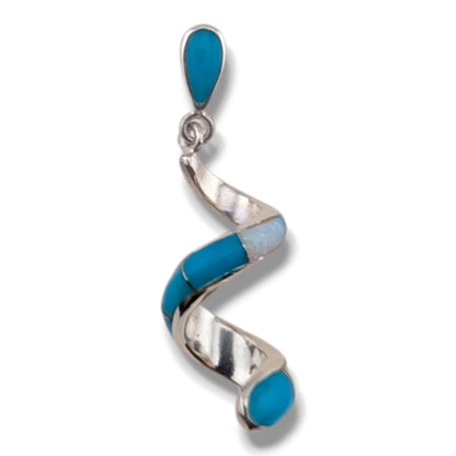 Sterling Silver Inlay Scroll Earrings with Opal Accents