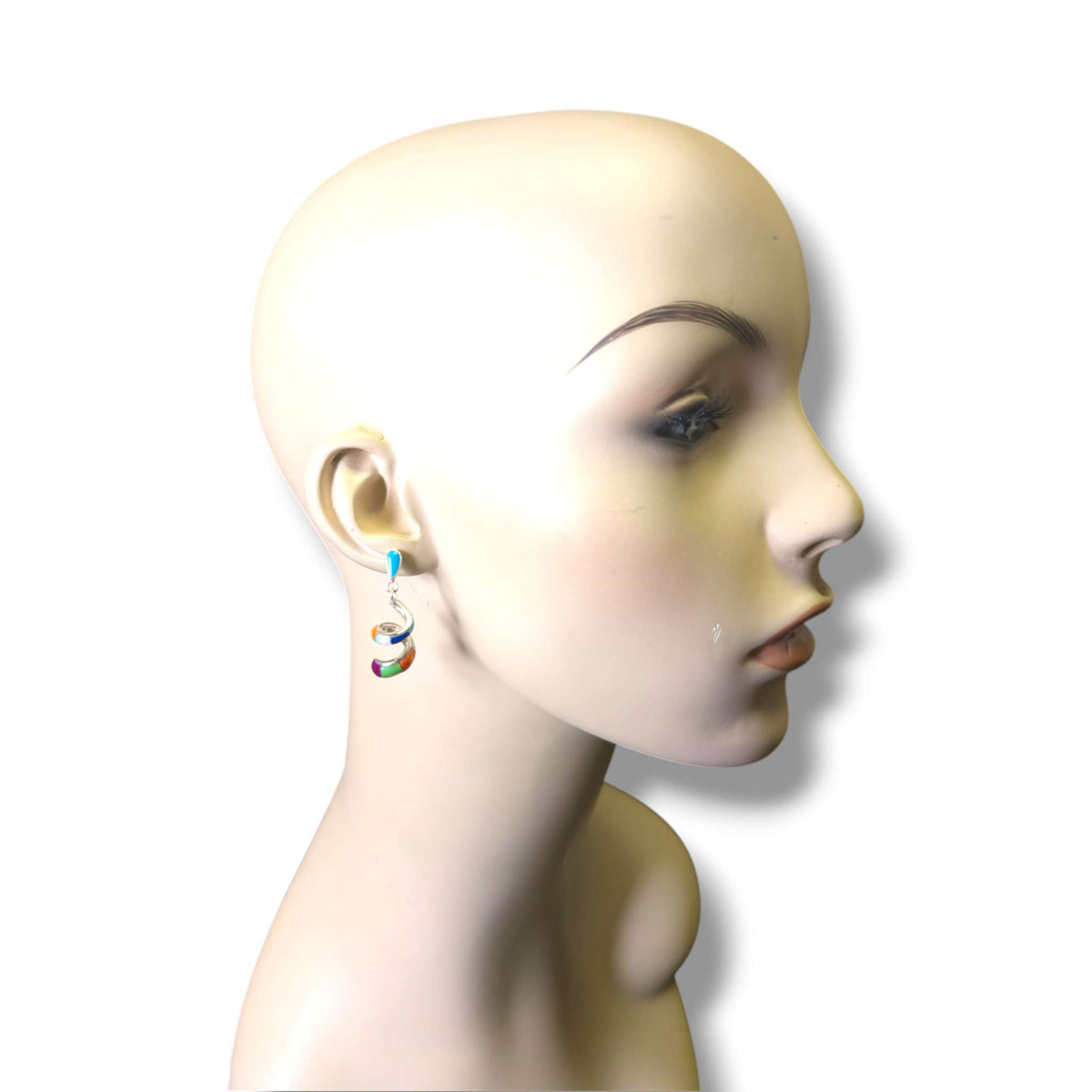 Sterling Silver Inlay Scroll Earrings with Opal Accents