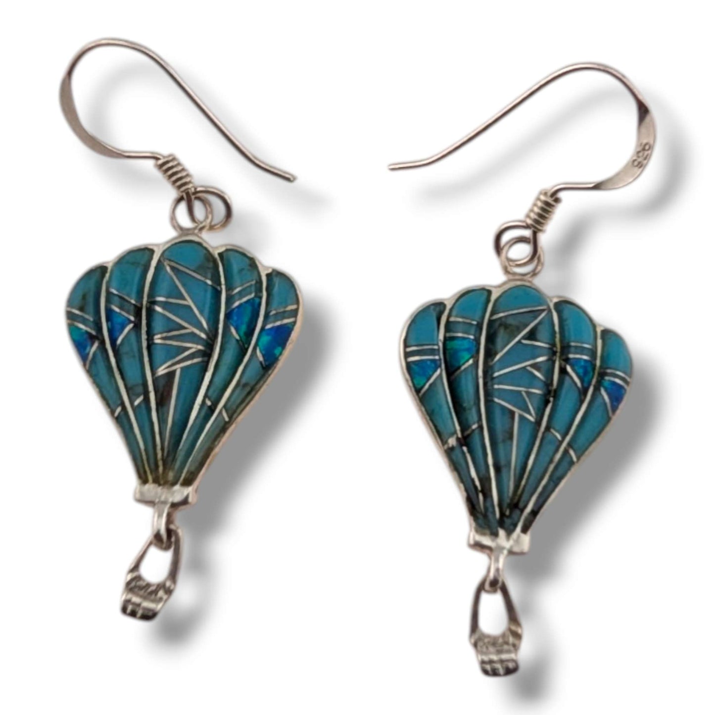 Sterling Silver Inlay Hot Air Balloon Earrings with Opal Accents