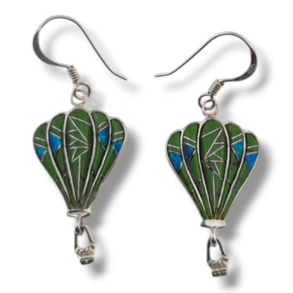 Sterling Silver Inlay Hot Air Balloon Earrings with Opal Accents