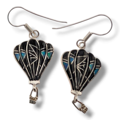 Sterling Silver Inlay Hot Air Balloon Earrings with Opal Accents