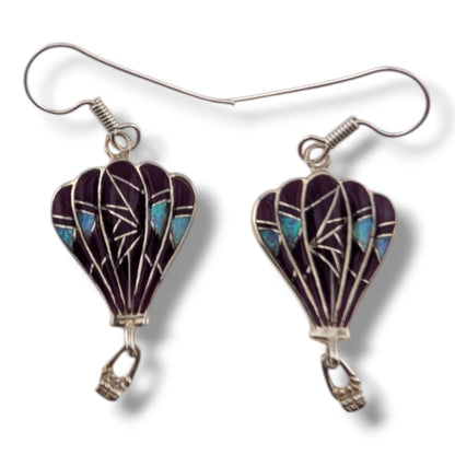 Sterling Silver Inlay Hot Air Balloon Earrings with Opal Accents