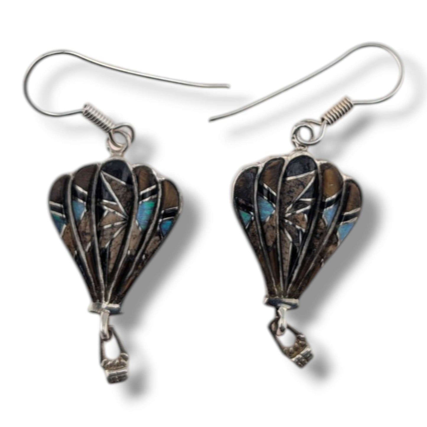 Sterling Silver Inlay Hot Air Balloon Earrings with Opal Accents