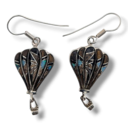 Sterling Silver Inlay Hot Air Balloon Earrings with Opal Accents