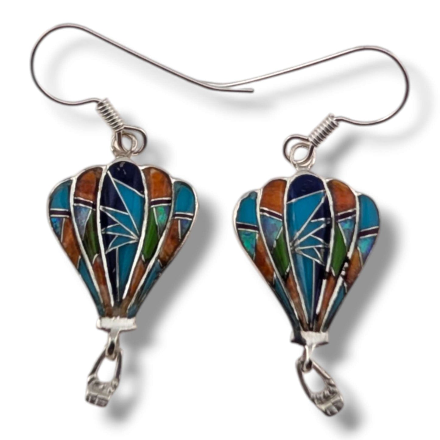 Sterling Silver Inlay Hot Air Balloon Earrings with Opal Accents