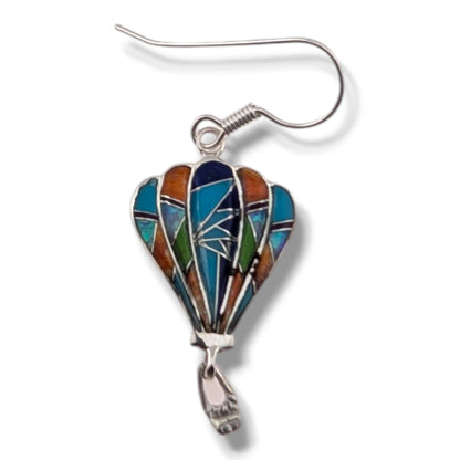 Sterling Silver Inlay Hot Air Balloon Earrings with Opal Accents