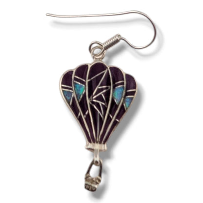 Sterling Silver Inlay Hot Air Balloon Earrings with Opal Accents