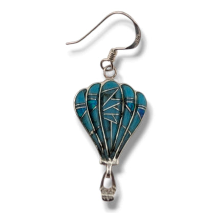 Sterling Silver Inlay Hot Air Balloon Earrings with Opal Accents