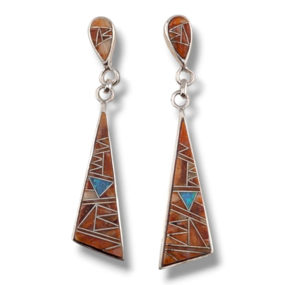 Sterling Silver Geometric Inlay Dangle Earrings
