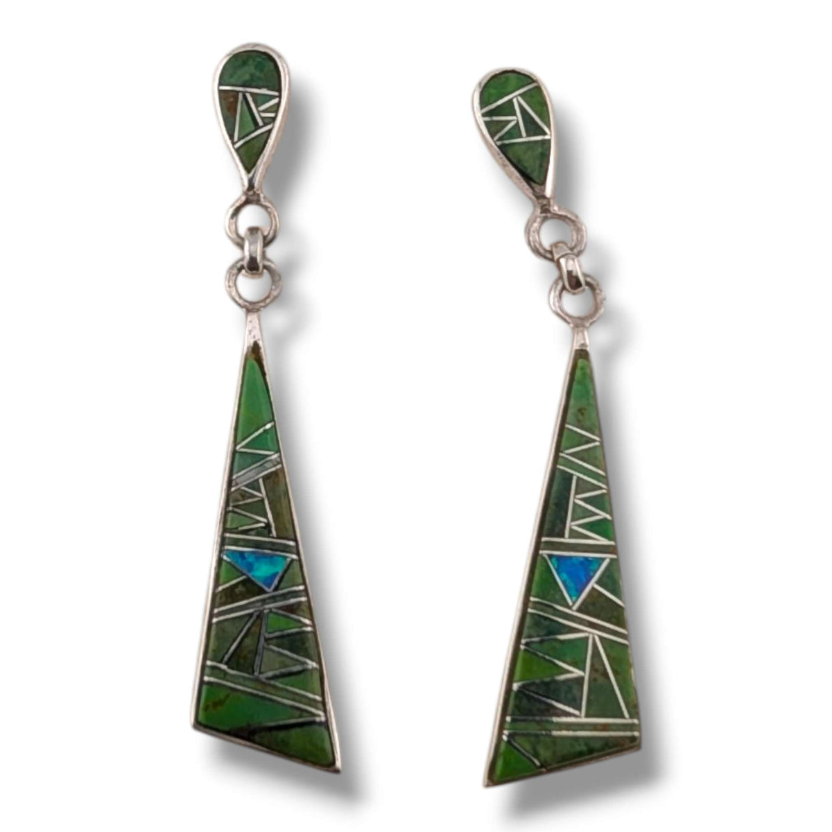 Sterling Silver Geometric Inlay Dangle Earrings