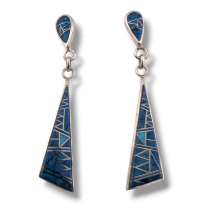 Sterling Silver Geometric Inlay Dangle Earrings