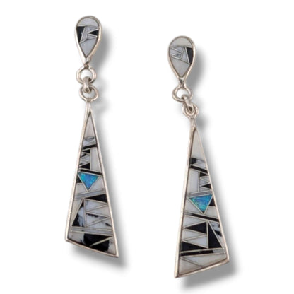 Sterling Silver Geometric Inlay Dangle Earrings