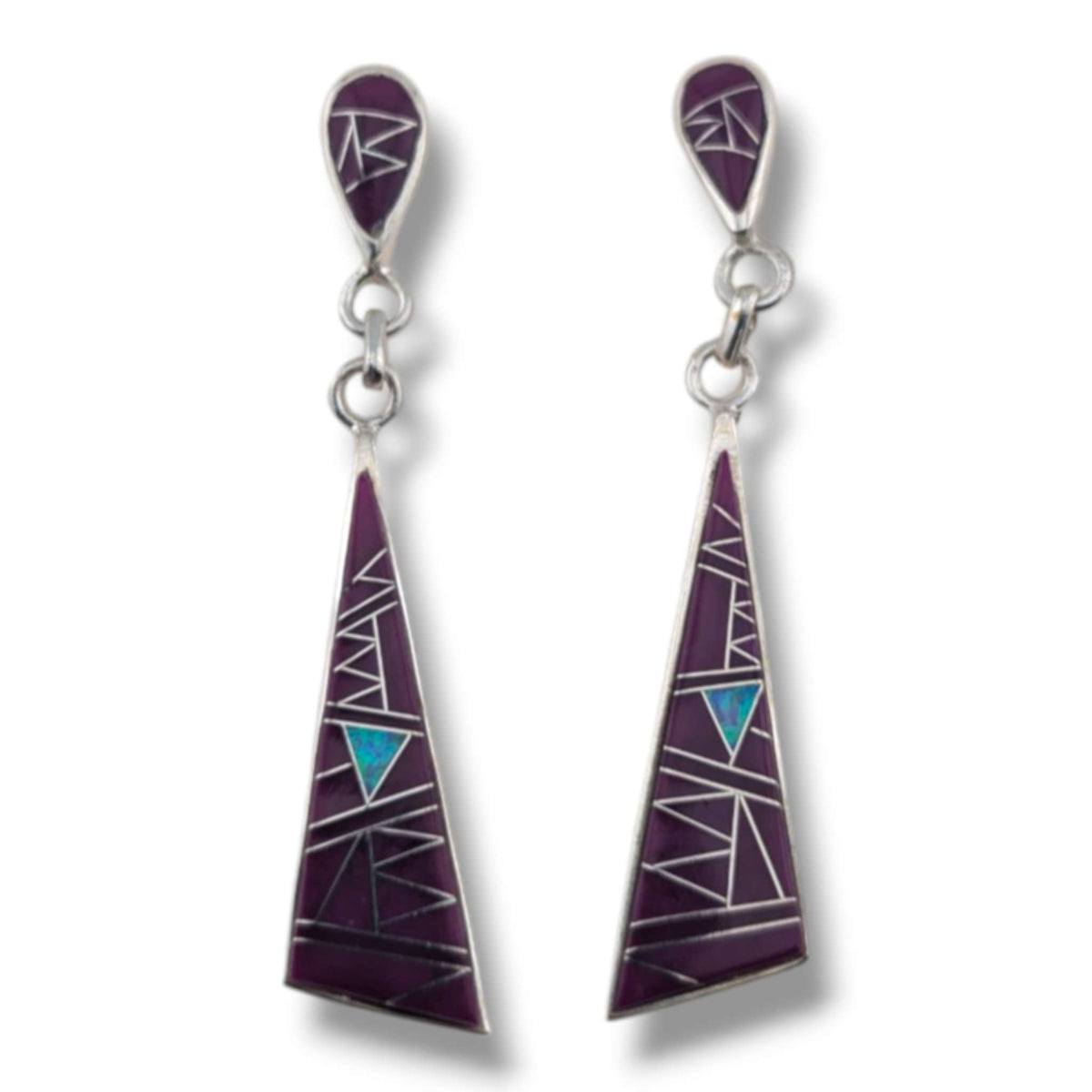 Sterling Silver Geometric Inlay Dangle Earrings
