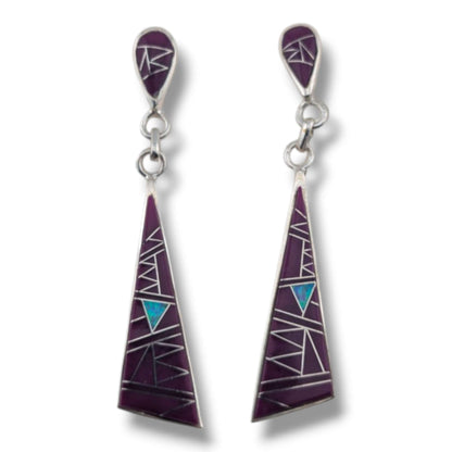 Sterling Silver Geometric Inlay Dangle Earrings