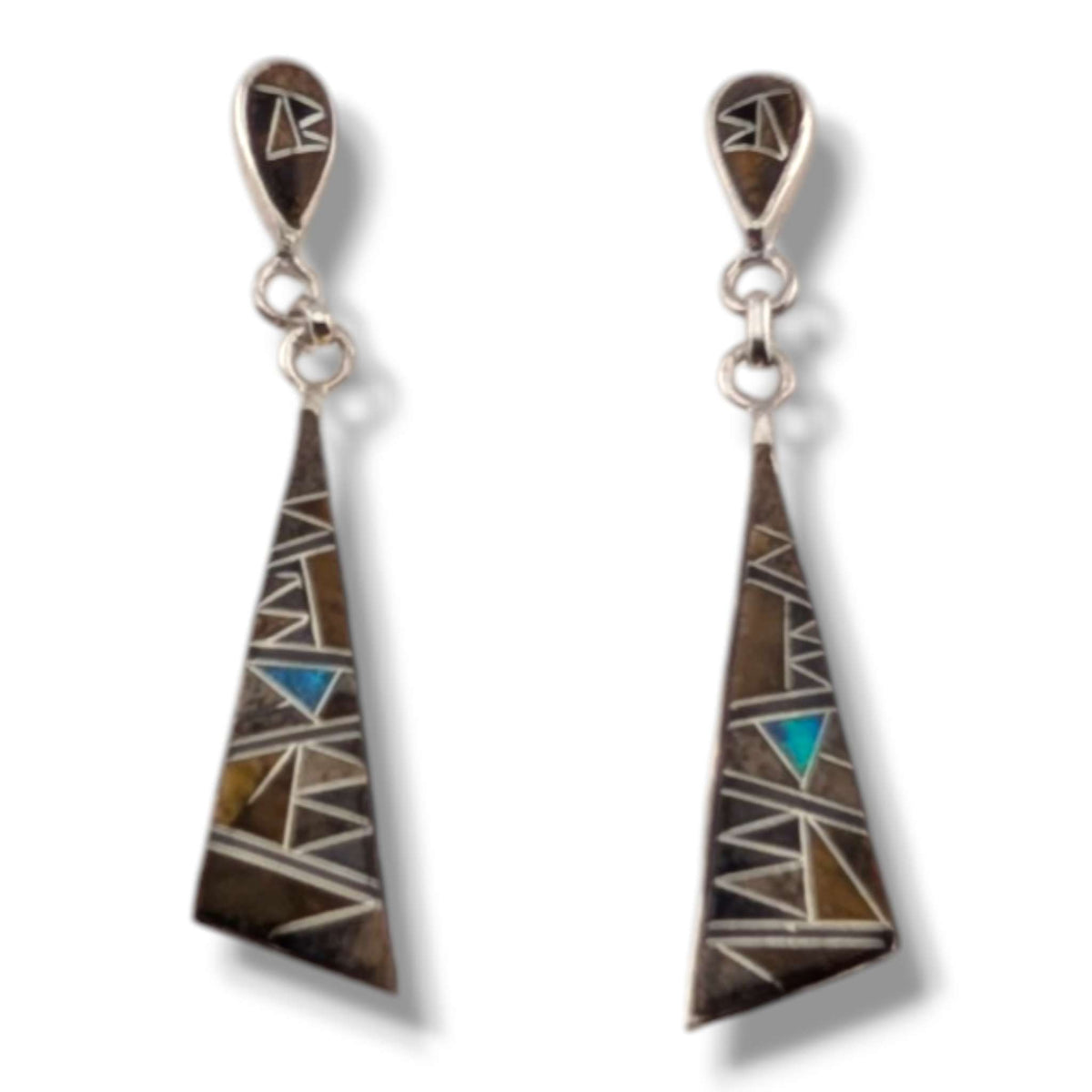 Sterling Silver Geometric Inlay Dangle Earrings