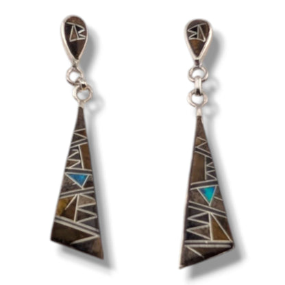 Sterling Silver Geometric Inlay Dangle Earrings