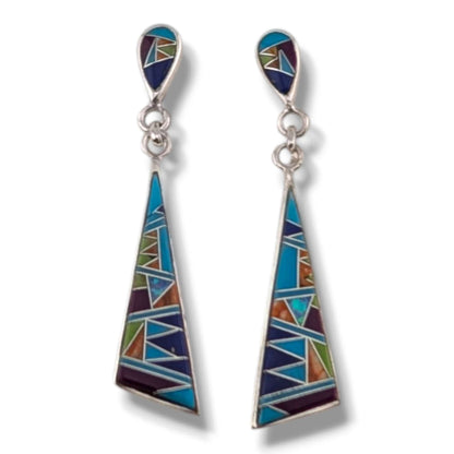 Sterling Silver Geometric Inlay Dangle Earrings