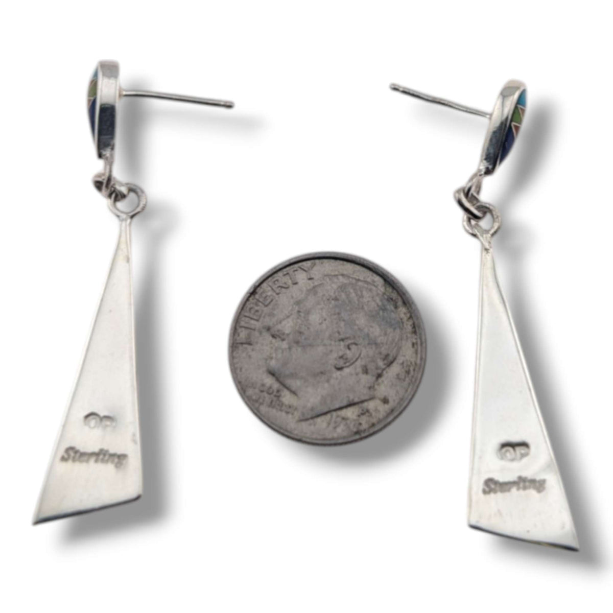 Sterling Silver Geometric Inlay Dangle Earrings
