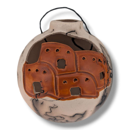 Horse Hair Pottery Pueblo Village Ornament, Handcrafted by Luna