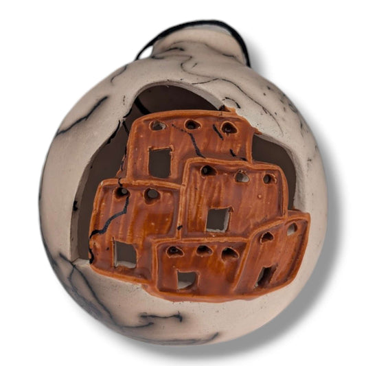 Horse Hair Pottery Adobe Sunset Pueblo Ornament, Handcrafted by Luna