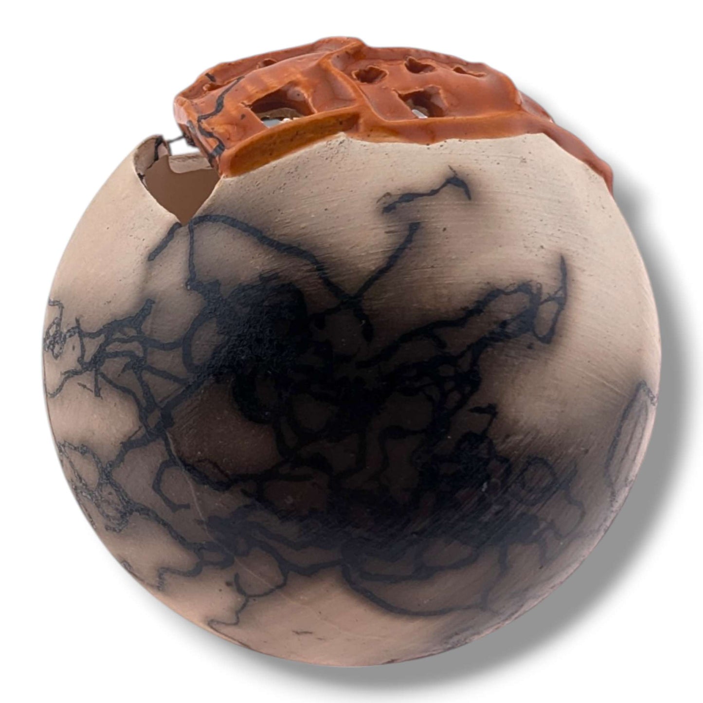 Horse Hair Pottery Adobe Sunset Pueblo Ornament, Handcrafted by Luna