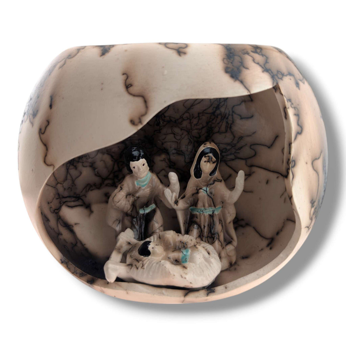 Horsehair Pottery Nativity Grotto Sculpture, Handcrafted by Luna