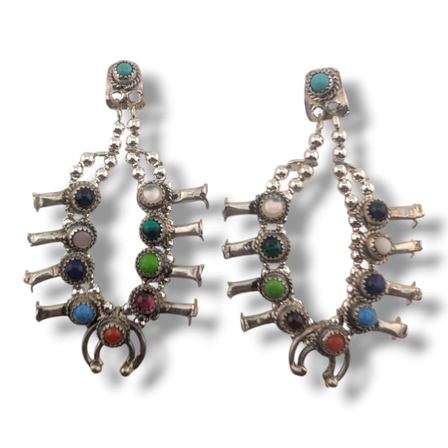Navajo Mini Squash Blossom Post Earrings by Larry Curley
