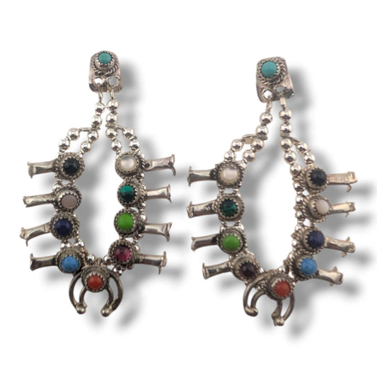 Navajo Mini Squash Blossom Post Earrings by Larry Curley