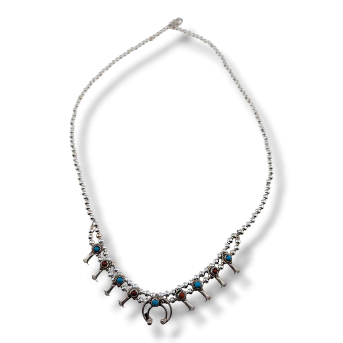 Navajo Mini Squash Blossom Necklace by Larry Curley