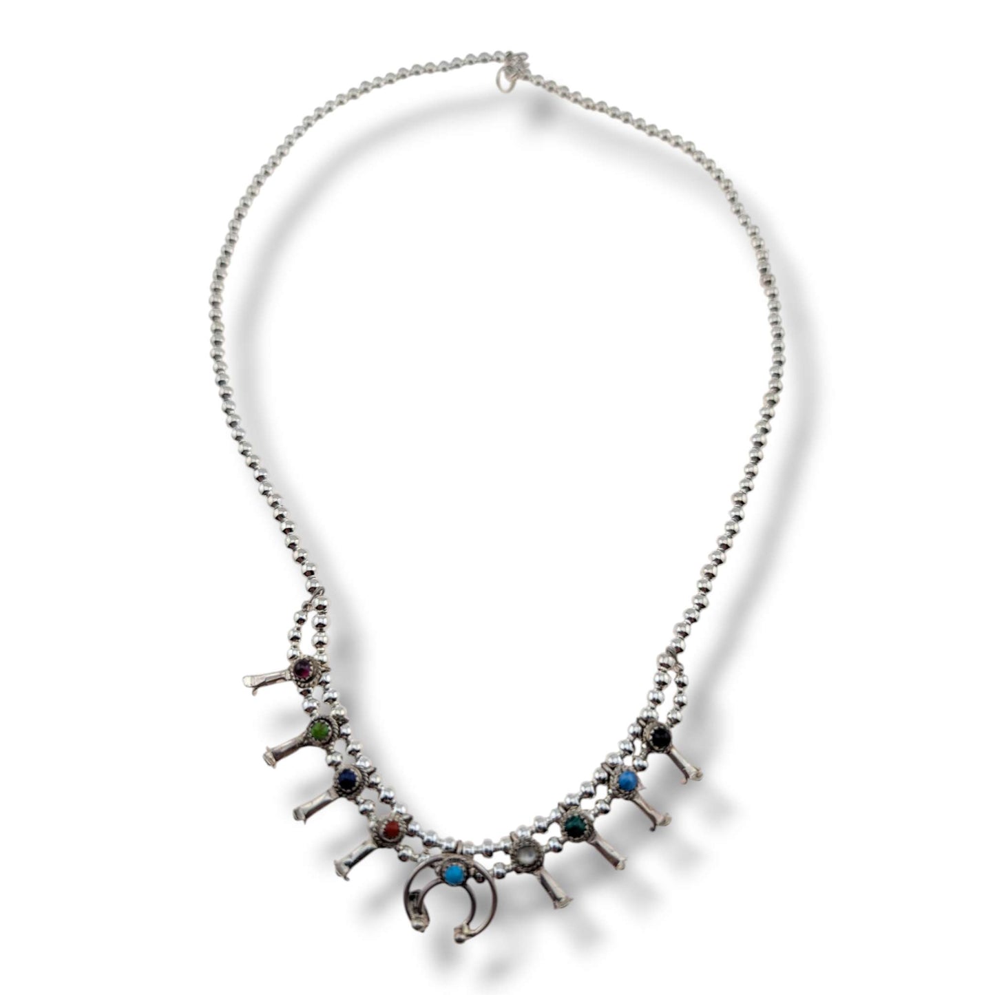 Navajo Mini Squash Blossom Necklace by Larry Curley