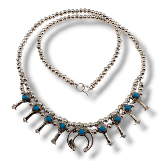 Navajo Mini Squash Blossom Necklace by Larry Curley